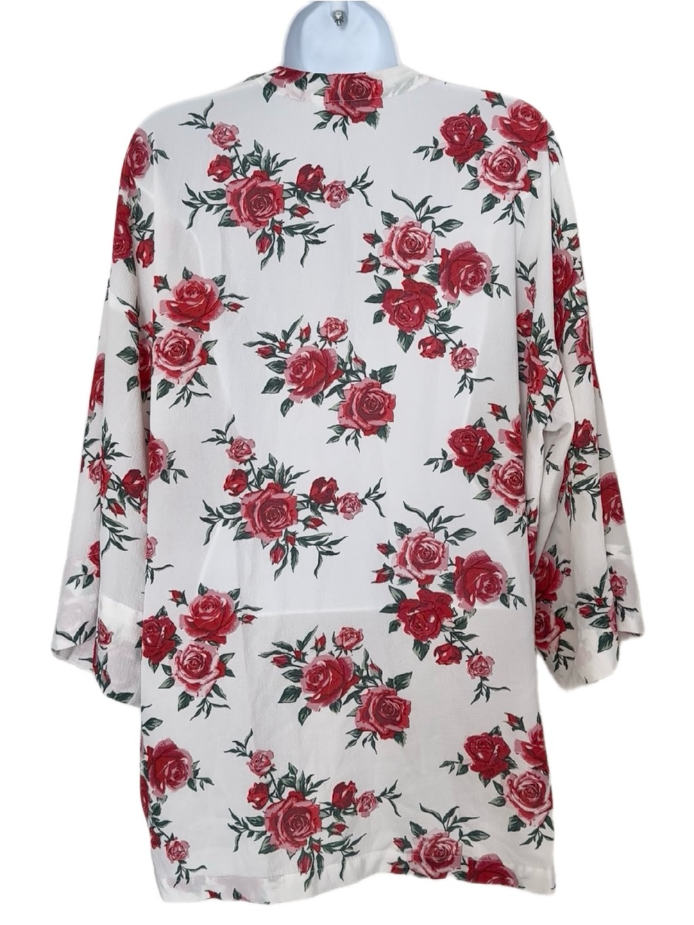 H&M Floral Open Front Kimono Cover Up Red Rose Print on Cream Size S - Picture 3 of 6